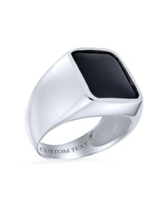 Mens Classic Rectangle Black Onyx  Signet Ring Sterling Silver