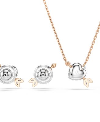 Mixed Cuts, Heart with Arrow, White, Rose Gold-Tone Plated Necklace and Earring Set