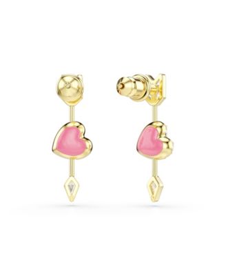 Mixed Cuts, Heart with Arrow, White, Gold-Tone Plated Idyllia Drop Earrings