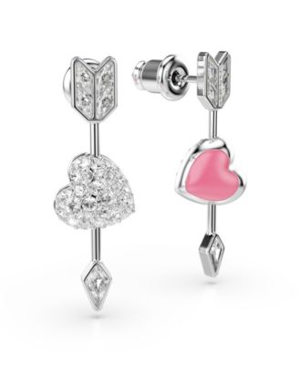 Mixed Cuts, Heart with Arrow, White, Rhodium Plated Idyllia Drop Earrings