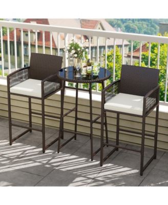 Patio Wicker Bar Table Set with 2 Armchairs, 3 Pieces