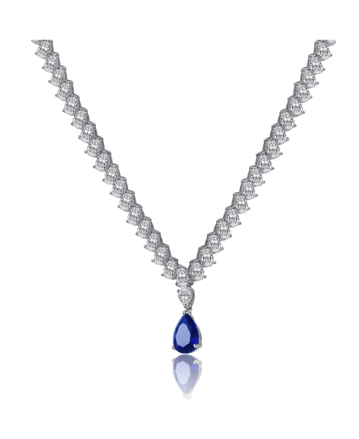 White Gold Plated with Blue and Clear Cubic Zirconia Statement Necklace