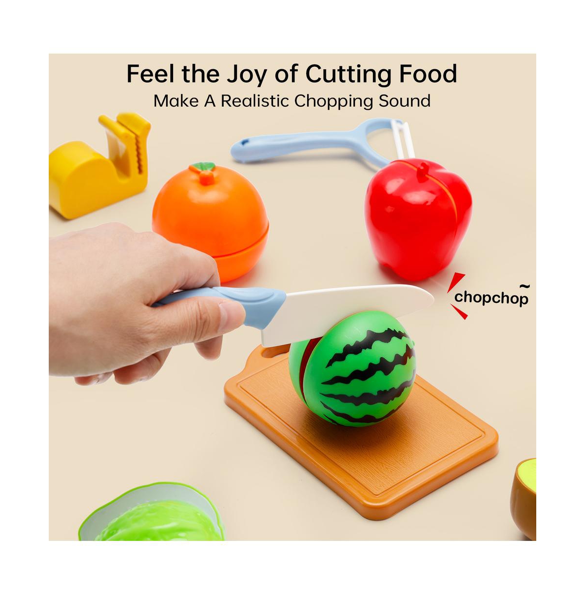 Bruce & Shark 21-Piece Kids Cutting Play Food Set, Pretend Fruit & Vegetable Toy for Early Learning