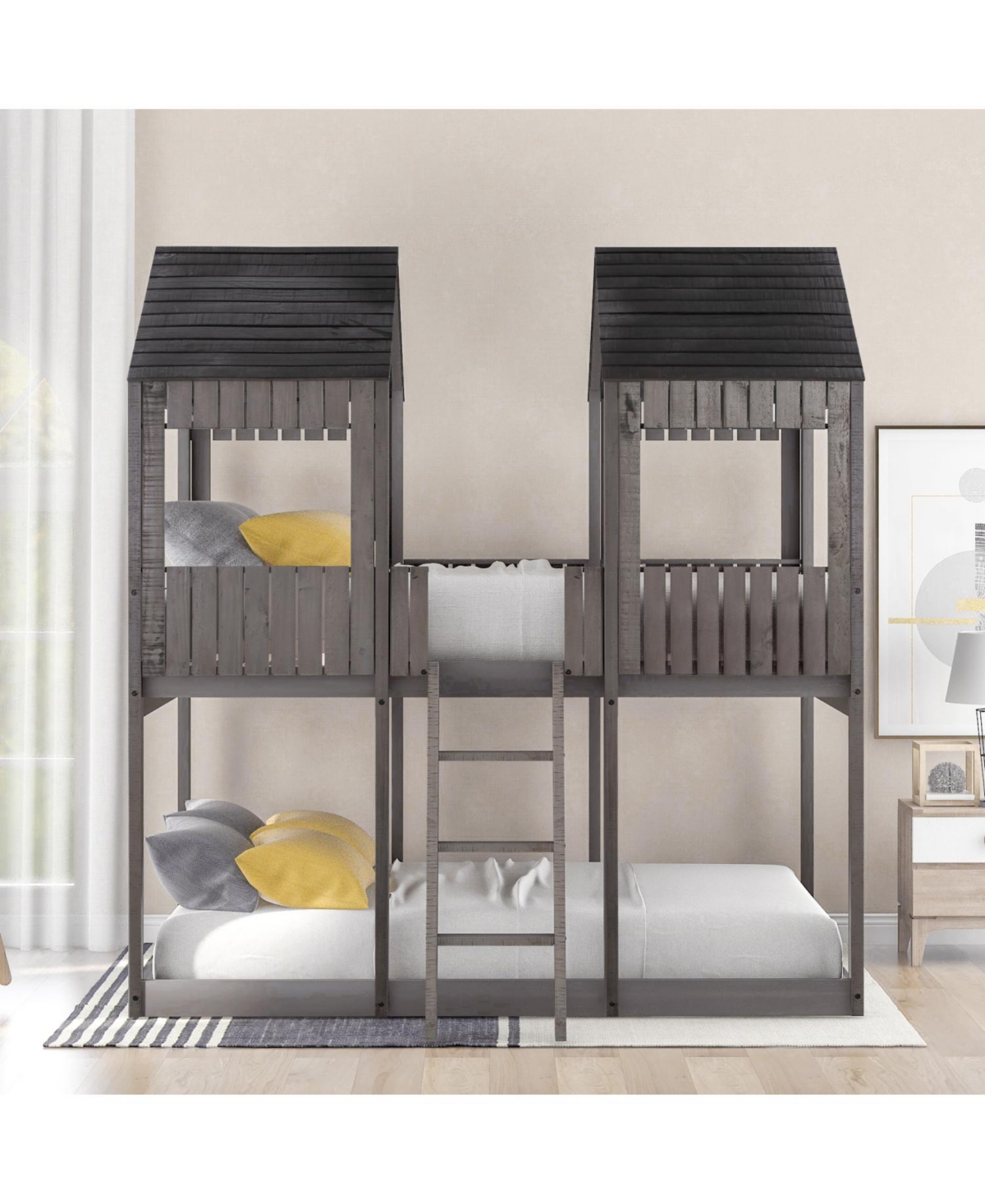 Streamdale Furniture Full Over Woodbunk Bed With Roof, Window, Guardrail, Ladder