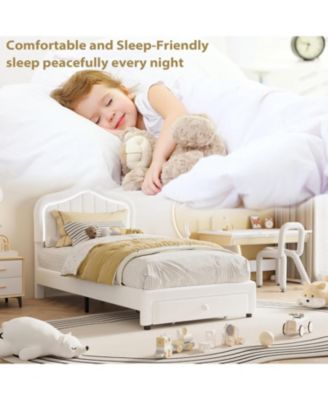 Twin LED Bed Frame with Storage & RGB Lights - Upholstered Platform Bed for Kids, Soft Fleece Fabric, No Box Spring Needed