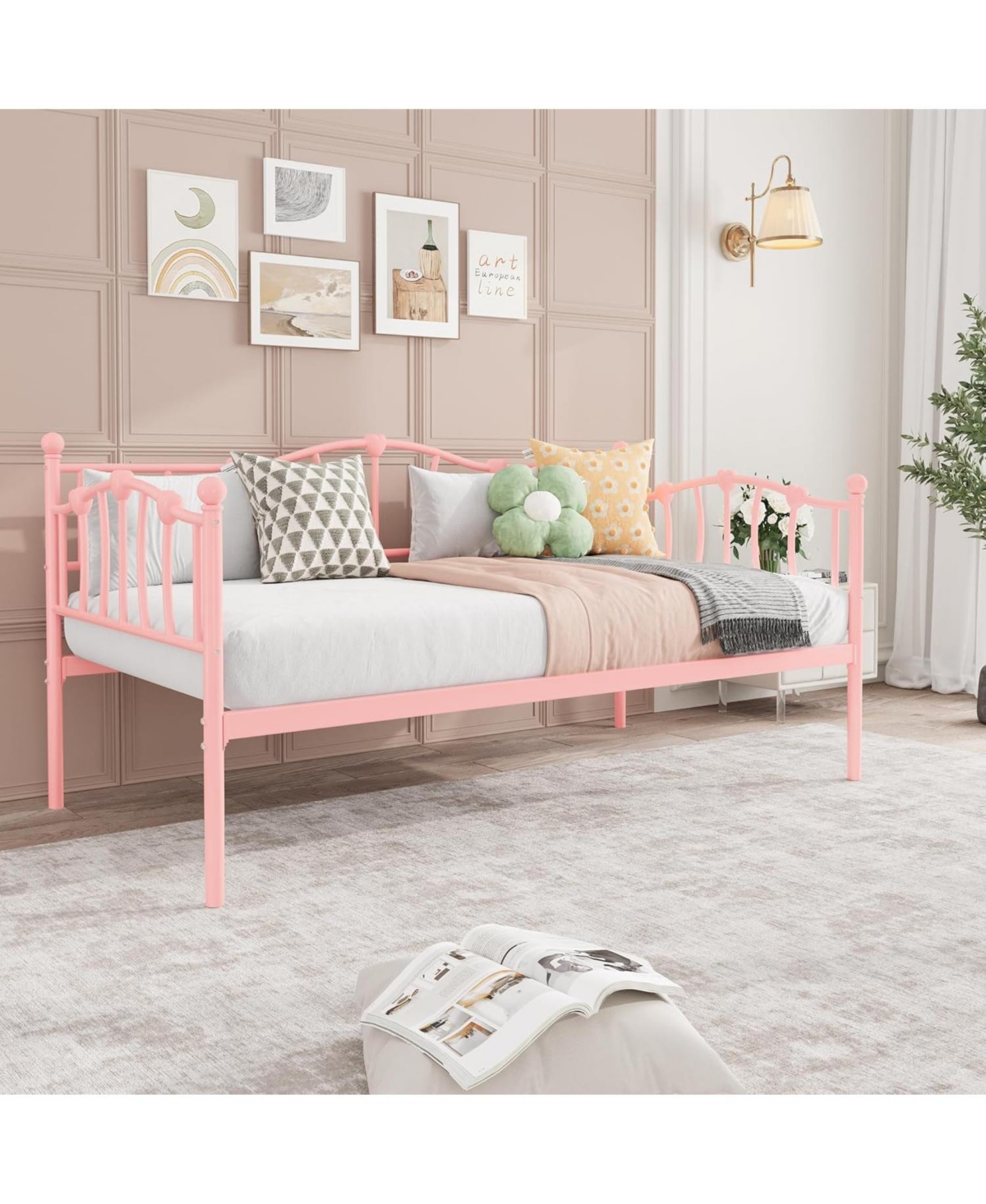 gaomon Metal Daybed, Platform Sofa Bed with Stylish Headboard, Heavy-Duty Steel Slats, Space-Saving