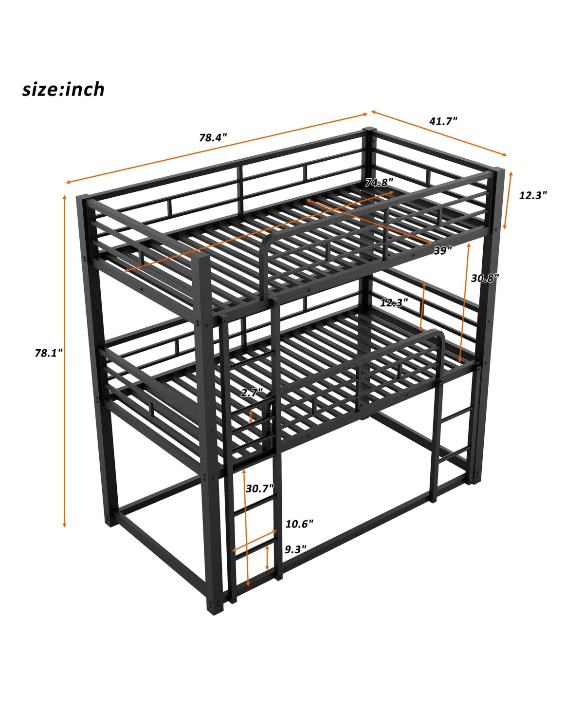 Boyel Living Metal Twin Triple Bunk Bed