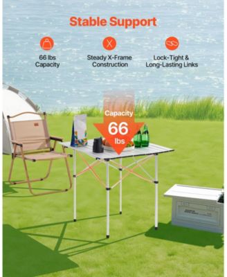 Compact Roll-Up Camping Table, Lightweight Aluminum with Carry Bag, Silver