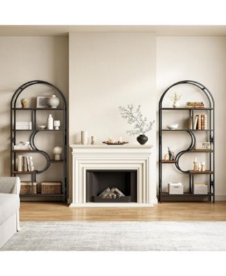 6-Shelf Bookcase, 71" Industrial Arched Bookshelf, Farmhouse Freestanding Open Display Shelf, Tall Bookcase