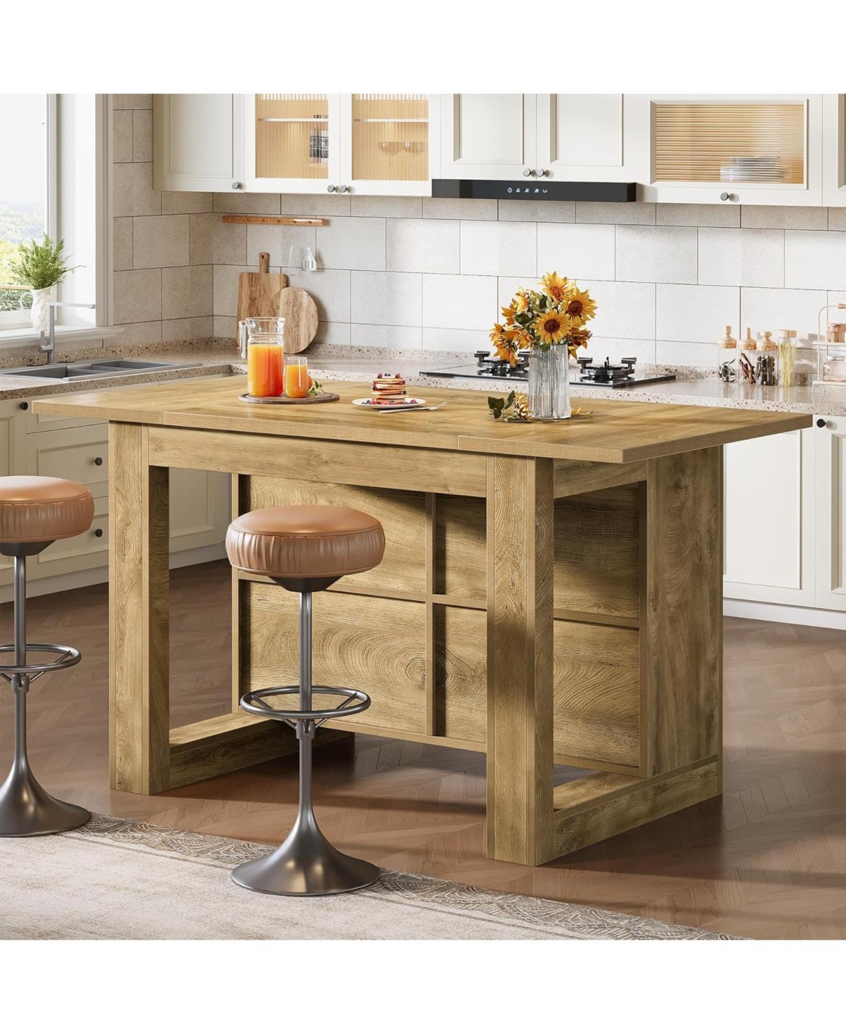 Tribesigns 63-Inch Home Bar Unit, Wood Counter Height Bar Island Table with Storagefor Living Room, Kitchen, Basement