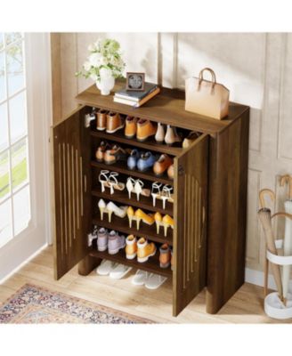 Shoe Cabinet with Flated Doors, 5-Tier Shoe Storage Organizer for Entryway, Living Room, Bedroom, Closet, Rustic Brown