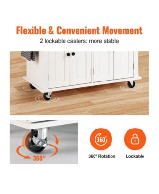 Kitchen Island Cart, 35.4" Rolling Storage Cart with Solid Wood Top, Drawer & Cabinet