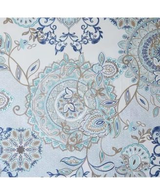 72-inch Cotton Shower Curtain with Blue Watercolor Paisley Floral Motif