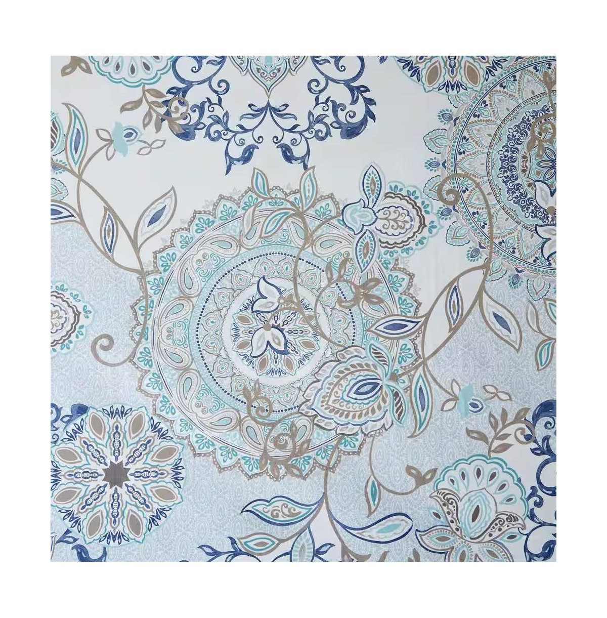 Slickblue 72-inch Cotton Shower Curtain with Blue Watercolor Paisley Floral Motif