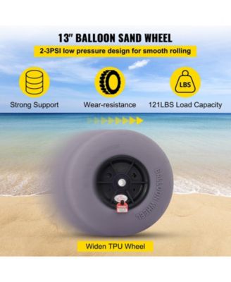 2-Pack 13" Beach Balloon Wheels, TPU Replacement Sand Tires for Kayak Dolly, Canoe Cart and Buggy with Air Pump