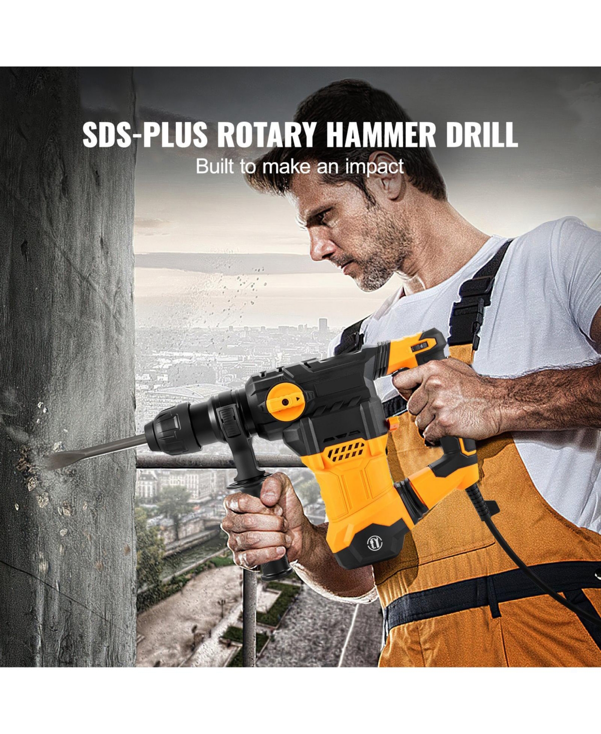 Mecale 1-1/4" Sds-Plus Rotary Hammer Drill, 13 Amp Corded, Variable Speed, Vibration Control, Safety Clutch, Demolition Tool