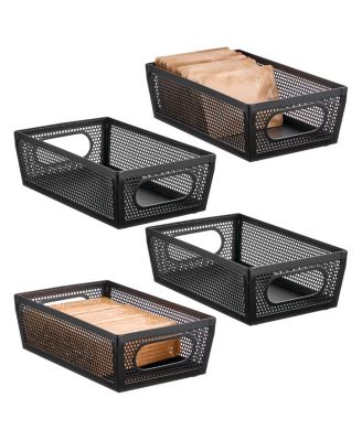 Perforated Metal Storage Bin with Handles - Set of 4 - Matte Black