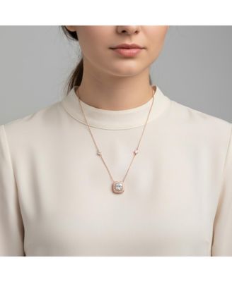 Sterling Silver Cubic Zirconia 18K Rose Gold Plated Square Stud Necklace