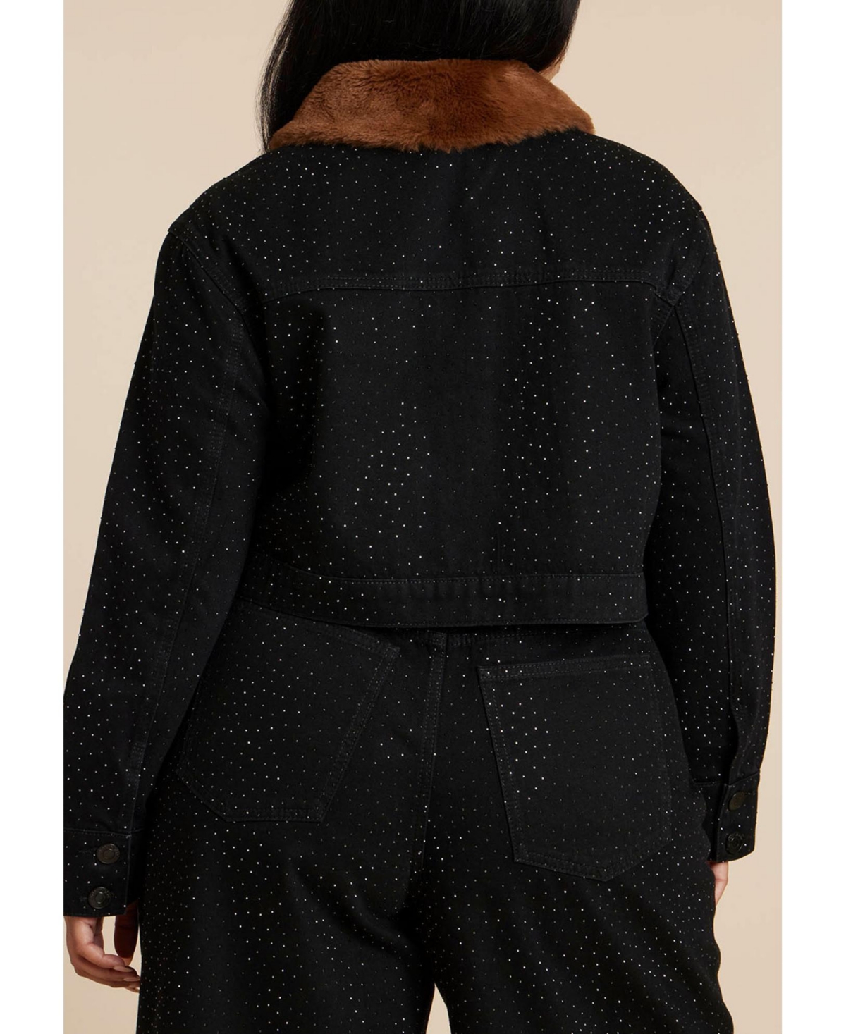 Eloquii Women's Embellished Denim Jacket With Fur Collar