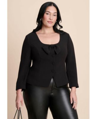 Women's Plus Size Scoop Neck Jacket With Bow