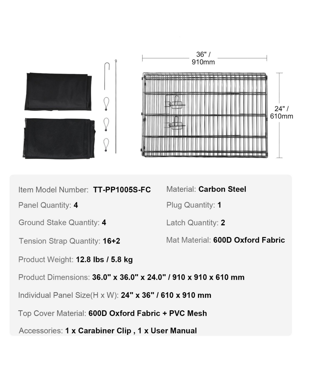 Cozito Dog Playpen, 4-Panel 24 x 36 in Foldable Metal Exercise Pen w/ Door, Top Cover & Bottom Pad, Indoor/Outdoor Pet Fence