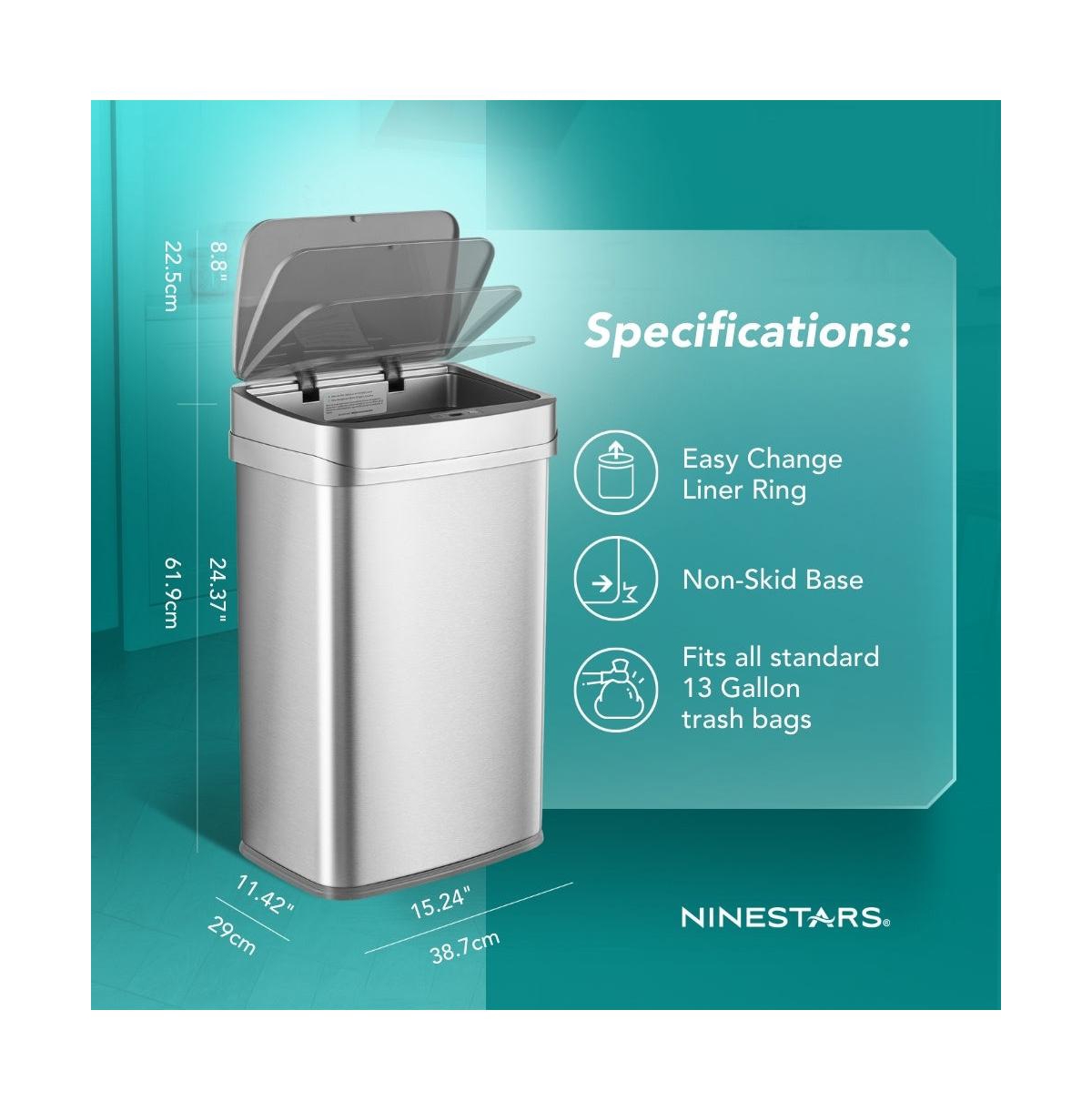 Ninestars Nova Series 13 Gallon Odor Elimating Automatic Kitchen Trash Can