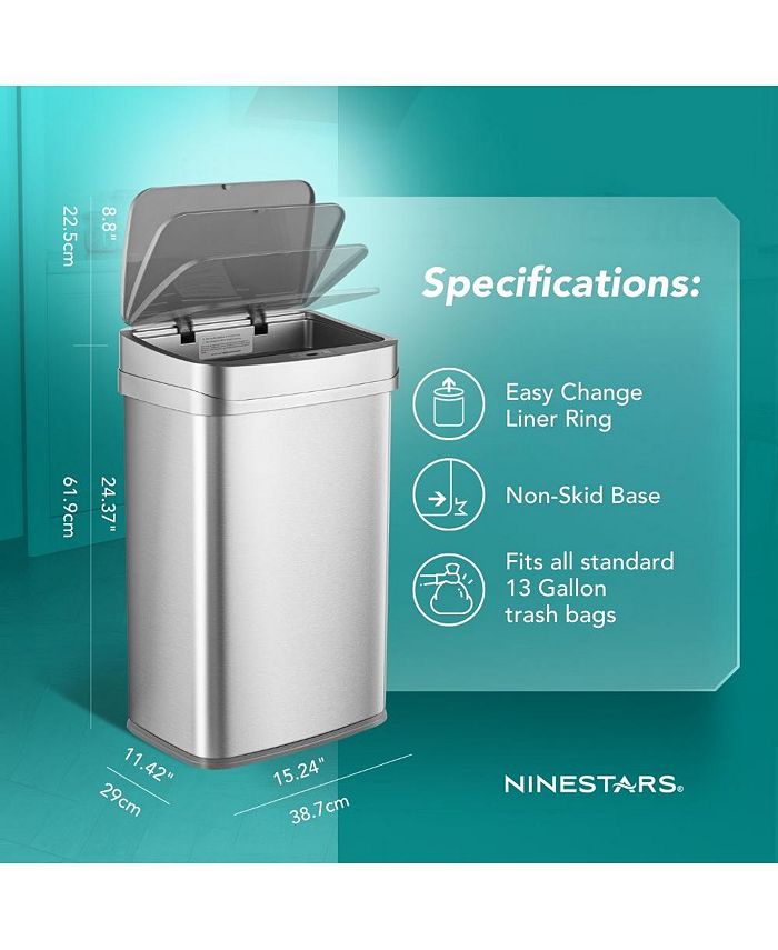 Ninestars Nova Series 13 Gallon Odor Elimating Automatic Kitchen Trash Can - Silver