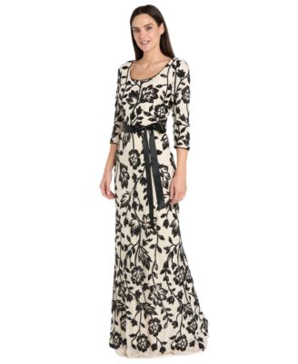 Petite Floral Sequin Beaded Scoop Neck Dress