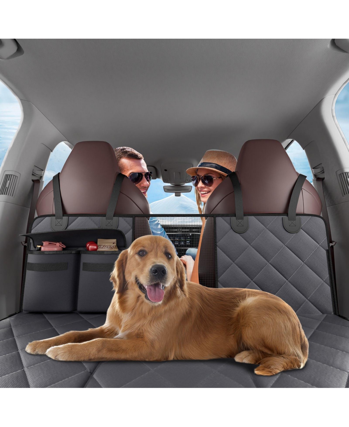 Cozito Back Seat Extender for Dogs, Waterproof Hard-Bottom Dog Hammock/Seat Cover, 54 x 24 in, 400 lb Support, Mesh Window & Storage Pocket, Car/Suv