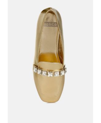 Womens Celosia Metallic Diamante Strap Loafers