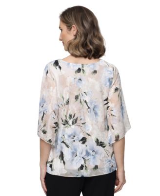 Women's Boat Neck Printed Burnout Chiffon Blouse