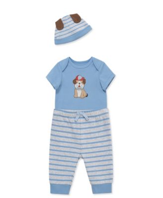 Baby Boys' Puppy Short-Sleeve Bodysuit, Pants & Hat, 3-Piece Set