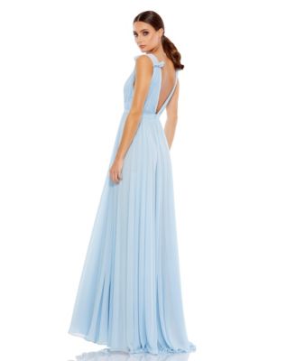 Petite Sleeveless Pleated Chiffon V-Neck Gown