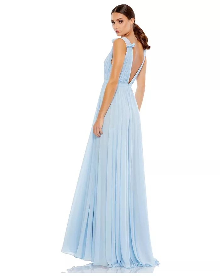 Petite Sleeveless Pleated Chiffon V-Neck Gown - thumbnail 8