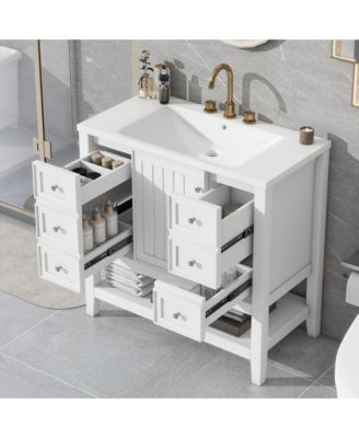 36in. Solid Wood and MDF Board Bathroom Vanity with Sink, One Cabinet and Three Drawers