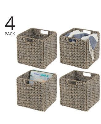 Seagrass Woven Cube Bin Basket Organizer, Handles, 4 Pack - Gray Wash