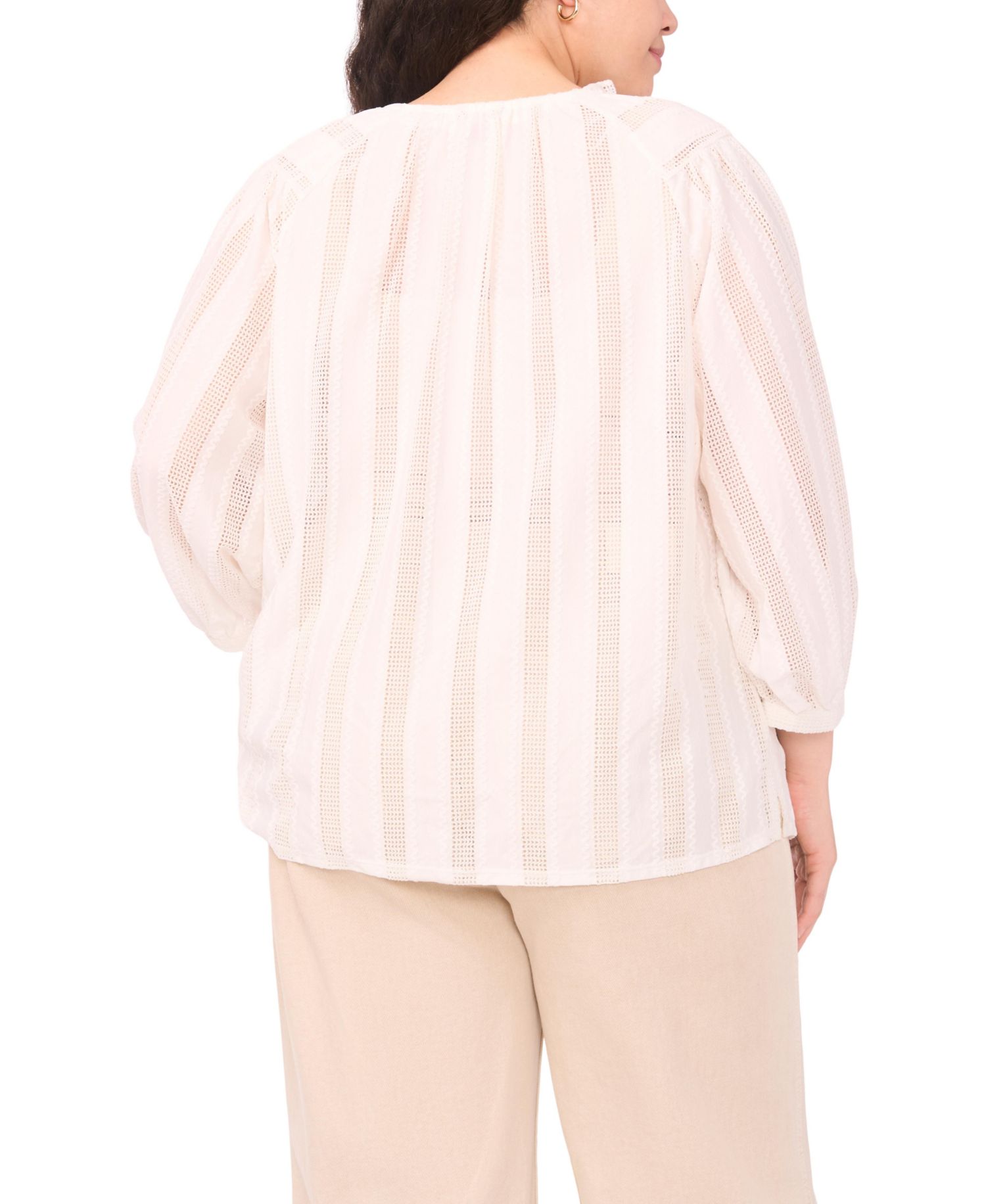 Plus Size Split Neck Peasant Blouse