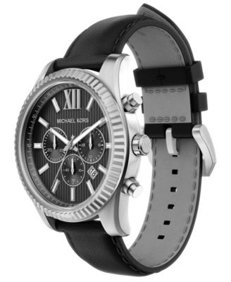 Men's Lexington Chronograph Black Leather Watch, 45mm