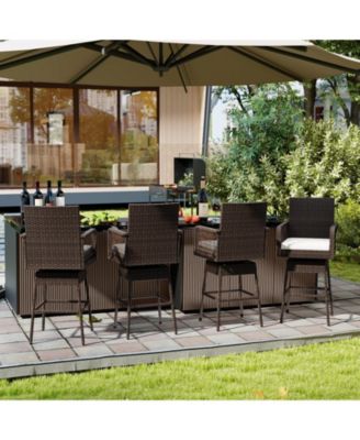 360&deg; Patio Bar Stool with Woven Armrests and Cushioned Seat
