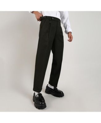 Men's Juniper Green Tailored Linen-Blend Trousers