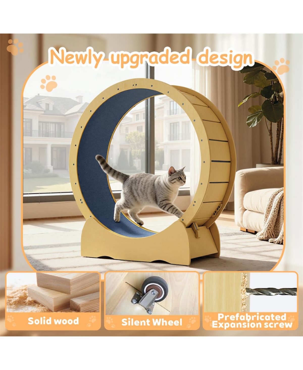 Aostirmotor 42" Cat Treadmill Wheel with Detachable Carpeted Runway in Yellow