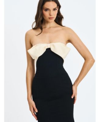 Women's Saige Black Mermaid Maxi Dress with Ivory Bow Bustline