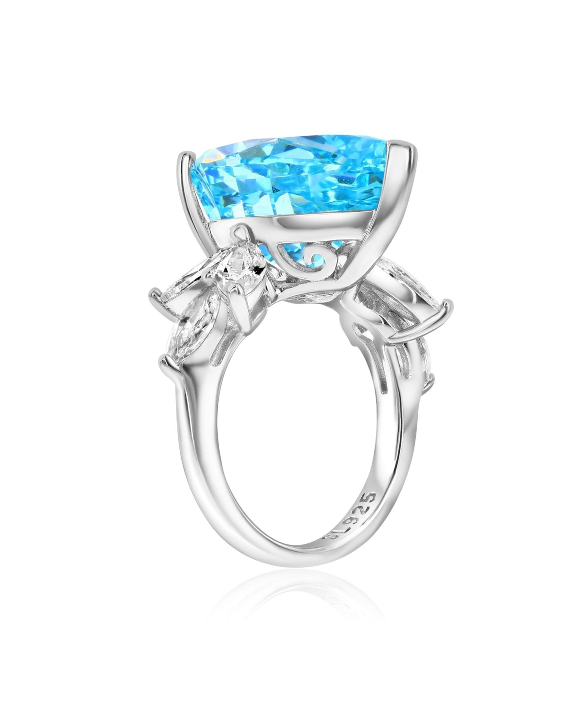 Suzy Levian New York Gala Collection Sterling Silver Large Firework Pear-Cut Cubic Zirconia Marquise Burst Cocktail Ring