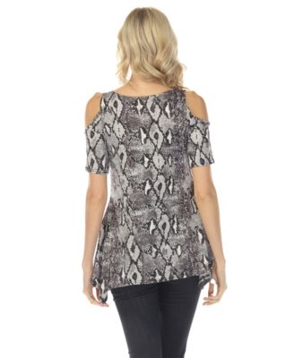 Women's Cold Shoulder Snake Print Swing Top