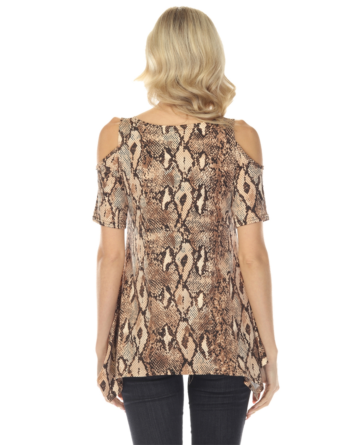 White Mark Women's Cold Shoulder Snake Print Swing Top