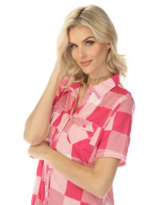 Women's Short Sleeve Plaid Button-Down Shirt Dress