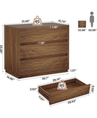 Fluted Nightstand Set of 2, 31" Wide Night Stand with 3 Storage Drawers, Farmhouse Oversized Bedside Table Modern Large End Side Table