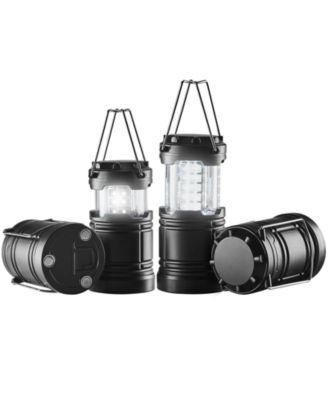 4-Pack LED Camping Lanterns, Battery Powered, Magnetic Base, Collapsible Hanging Lights, Black