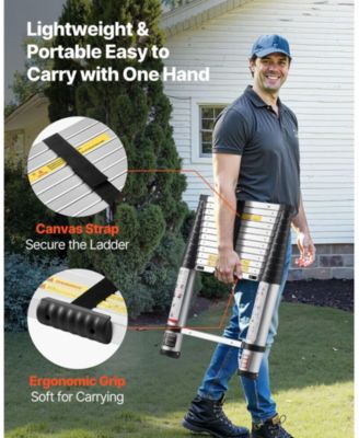 12.5 ft Telescoping Ladder, Aluminum One-Touch Retraction Extension Ladder, 330 lb Capacity, Non-Slip Feet, Lightweight Design