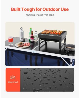 Camping Kitchen Table – Folding Aluminum Cook Station with Storage & Adjustable Heights